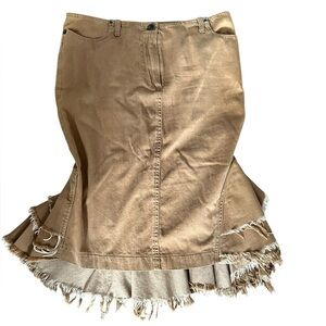 Plein Sud Asymmetrical Tan Skirt with Frayed Hem Size 4